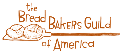 Logo of The Bread Bakers Guild of America with bread illustrations on a white background
