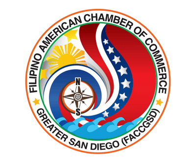 Logo of the Filipino American Chamber of Commerce Greater San Diego on a green background